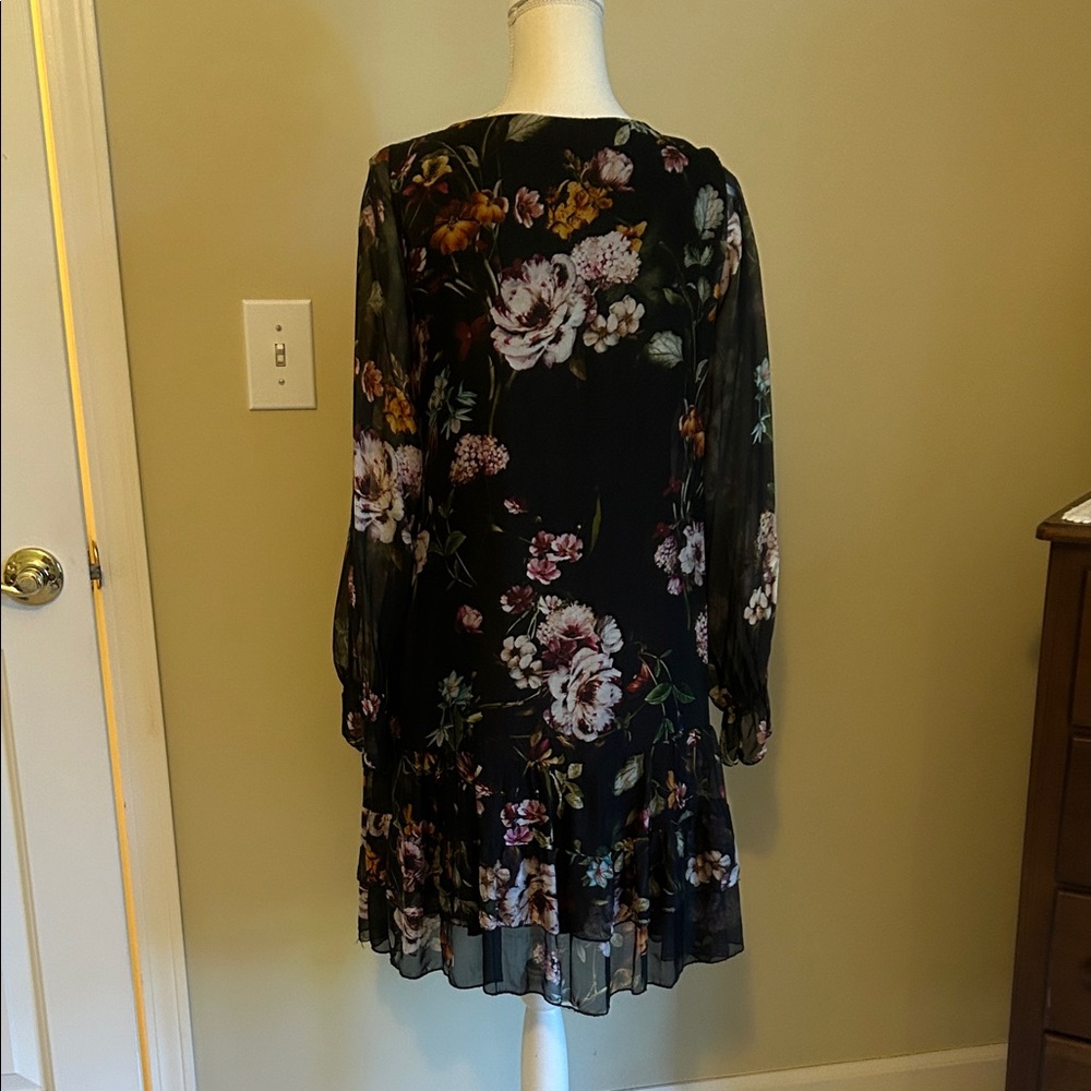 Sheer Black Floral Long Sleeve Dress - Picture 2 of 6